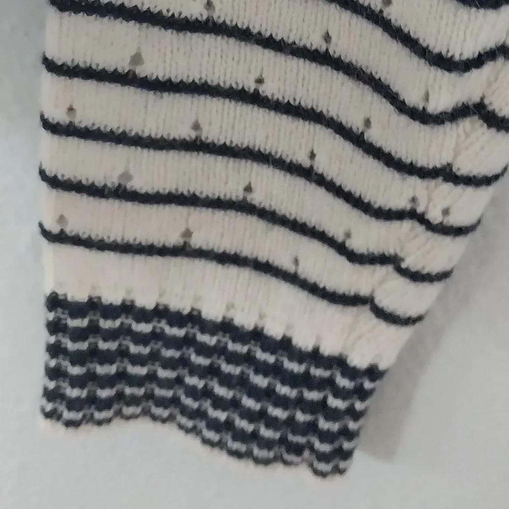 J. Crew Navy & Ivory Stripe Crewneck Pointelle Knit Wool/Alpaca Blend Sweater